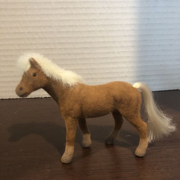 Flocked Plastic Toy Horse Brown Felted White Mane Soft Pony Figure Figurine 3” - Picture 8 of 10